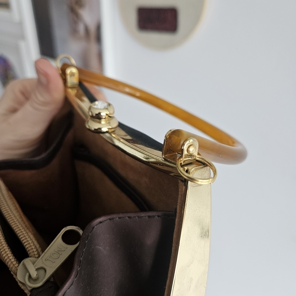 Polo Brown & Gold Handbag with Tan Handle And Shimmer Accents - Picture 7 of 7